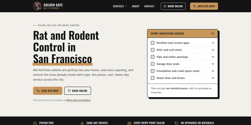 Golden Gate Rat N Rodent website homepage, poison-free rodent control in San Francisco