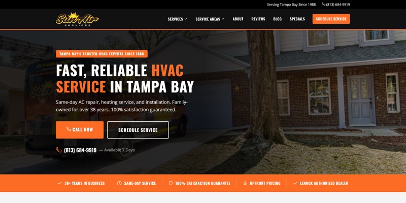 Sun Air Services HVAC website homepage — Tampa, Florida